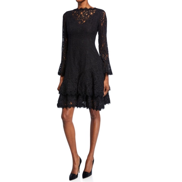Double Ruffle Lace Dress in Black - Picture 4 of 15
